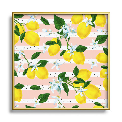 Marta Barragan Camarasa Pattern of flowery lemons Square Metal Framed Art Print
