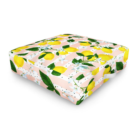 Marta Barragan Camarasa Pattern of flowery lemons Outdoor Floor Cushion