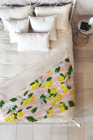 Marta Barragan Camarasa Pattern of flowery lemons Fleece Throw Blanket