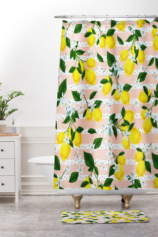 Marta Barragan Camarasa Pattern of flowery lemons Shower Curtain And Mat