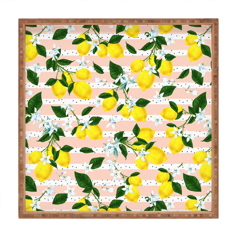 Marta Barragan Camarasa Pattern of flowery lemons Square Tray
