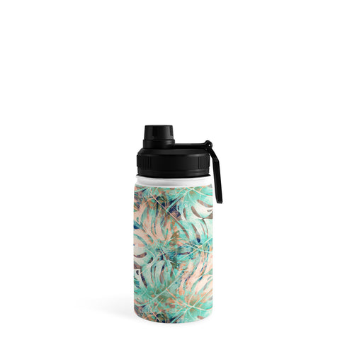 Marta Barragan Camarasa Pattern of monstera pink leaves Water Bottle