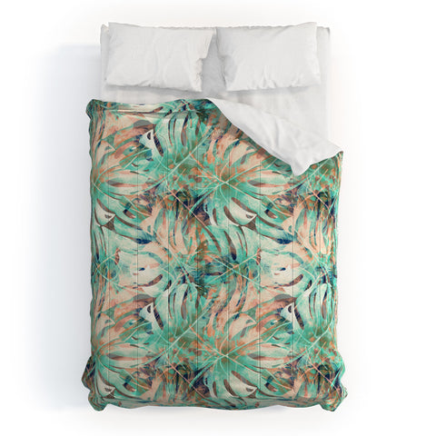 Marta Barragan Camarasa Pattern of monstera pink leaves Comforter