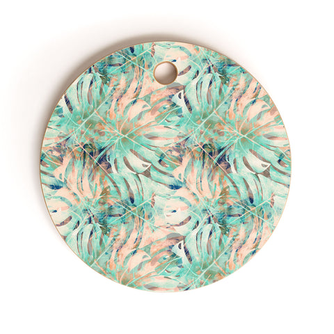 Marta Barragan Camarasa Pattern of monstera pink leaves Cutting Board Round