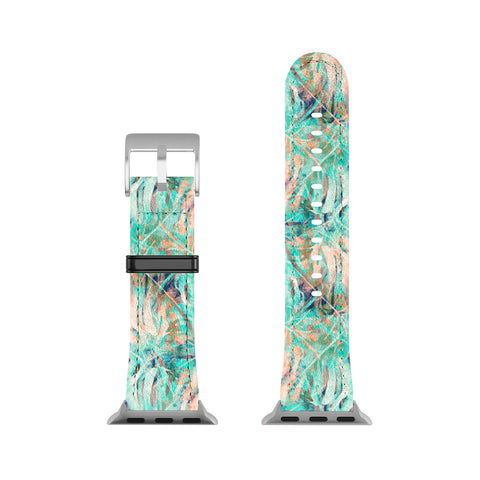 Marta Barragan Camarasa Pattern of monstera pink leaves Apple Watch Band
