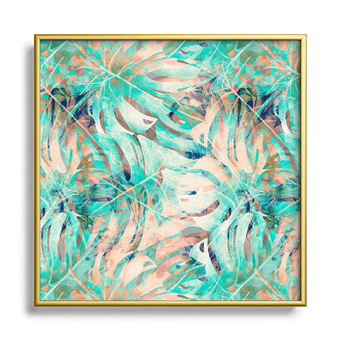 Marta Barragan Camarasa Pattern of monstera pink leaves Square Metal Framed Art Print