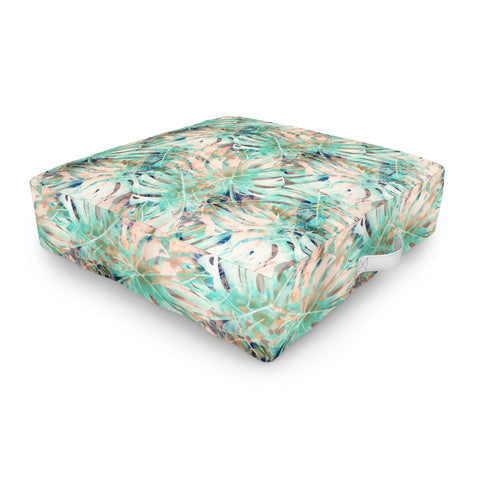 Marta Barragan Camarasa Pattern of monstera pink leaves Outdoor Floor Cushion