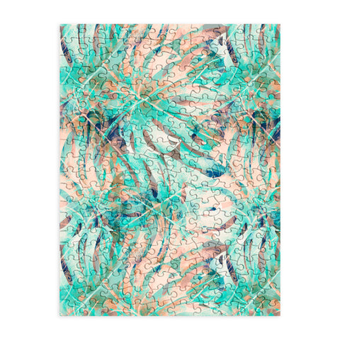 Marta Barragan Camarasa Pattern of monstera pink leaves Puzzle