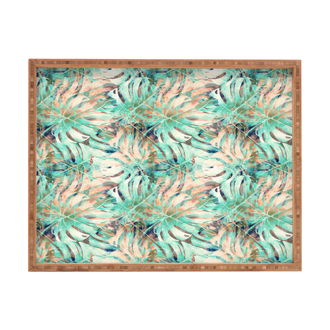 Marta Barragan Camarasa Pattern of monstera pink leaves Rectangular Tray