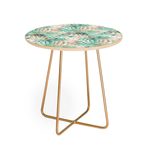 Marta Barragan Camarasa Pattern of monstera pink leaves Round Side Table