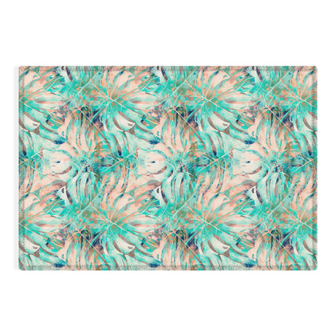 Marta Barragan Camarasa Pattern of monstera pink leaves Outdoor Rug
