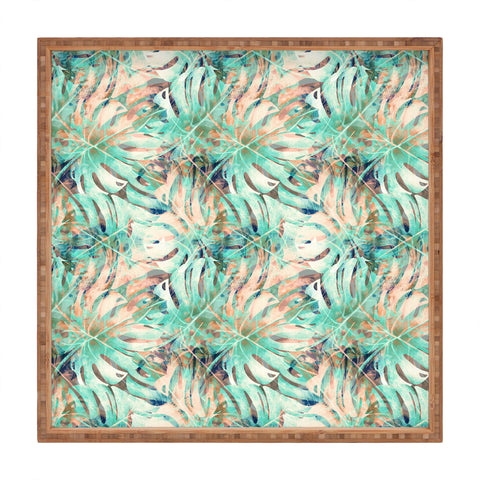 Marta Barragan Camarasa Pattern of monstera pink leaves Square Tray