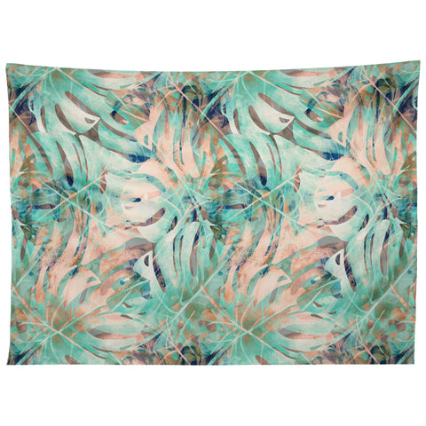 Marta Barragan Camarasa Pattern of monstera pink leaves Tapestry