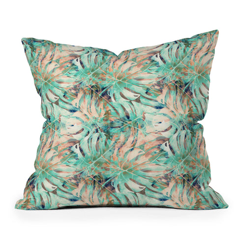 Marta Barragan Camarasa Pattern of monstera pink leaves Throw Pillow