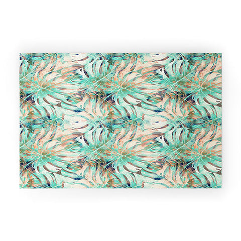 Marta Barragan Camarasa Pattern of monstera pink leaves Welcome Mat