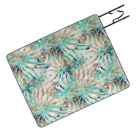 Marta Barragan Camarasa Pattern of monstera pink leaves Picnic Blanket