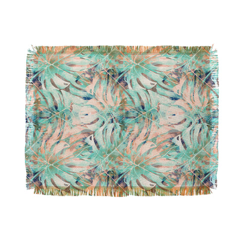Marta Barragan Camarasa Pattern of monstera pink leaves Throw Blanket