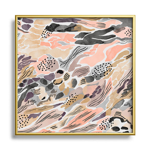 Marta Barragan Camarasa Pink abstract artistic brushes Square Metal Framed Art Print
