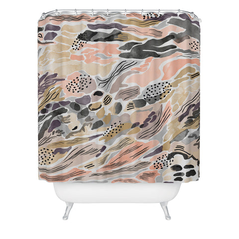 Marta Barragan Camarasa Pink abstract artistic brushes Shower Curtain