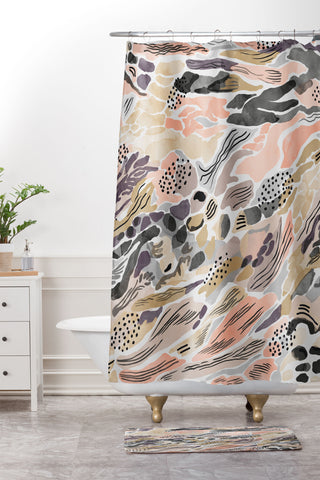Marta Barragan Camarasa Pink abstract artistic brushes Shower Curtain And Mat