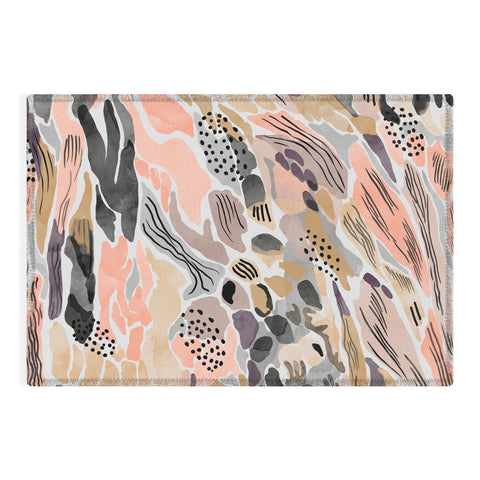 Marta Barragan Camarasa Pink abstract artistic brushes Outdoor Rug