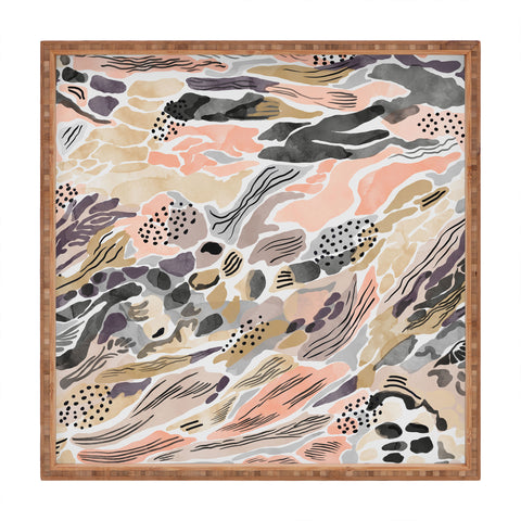 Marta Barragan Camarasa Pink abstract artistic brushes Square Tray