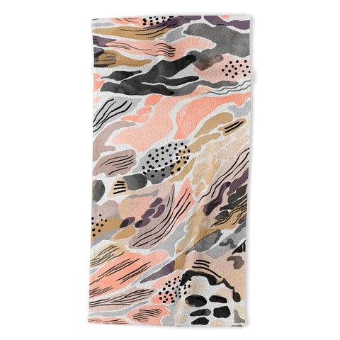 Marta Barragan Camarasa Pink abstract artistic brushes Beach Towel