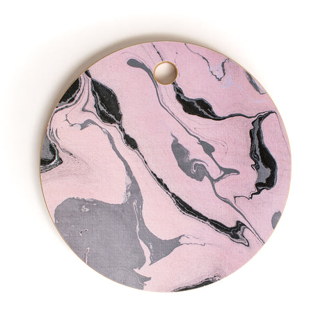 Marta Barragan Camarasa Pink and black marbling paper Cutting Board Round