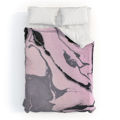 Marta Barragan Camarasa Pink and black marbling paper Duvet Cover