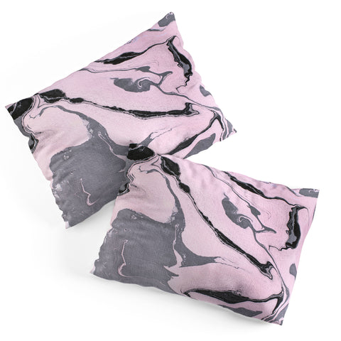 Marta Barragan Camarasa Pink and black marbling paper Pillow Shams