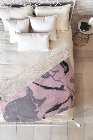 Marta Barragan Camarasa Pink and black marbling paper Fleece Throw Blanket