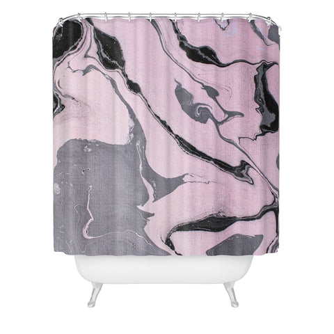 Marta Barragan Camarasa Pink and black marbling paper Shower Curtain