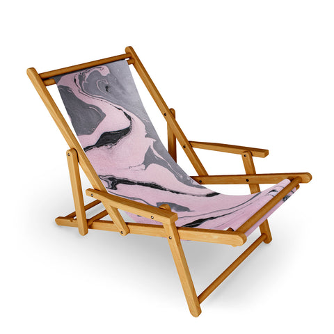 Marta Barragan Camarasa Pink and black marbling paper Sling Chair