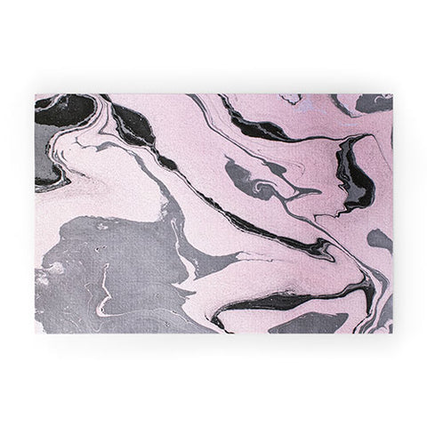 Marta Barragan Camarasa Pink and black marbling paper Welcome Mat