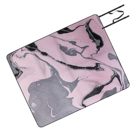 Marta Barragan Camarasa Pink and black marbling paper Picnic Blanket