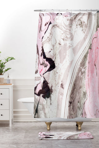 Marta Barragan Camarasa Pink and gray marble Shower Curtain And Mat