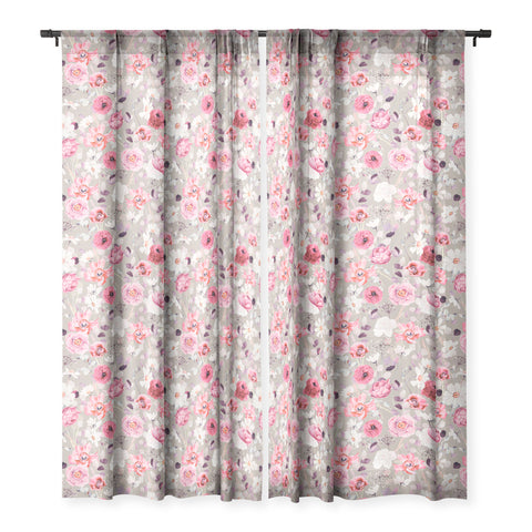 Marta Barragan Camarasa Pink and white flower garden Sheer Window Curtain