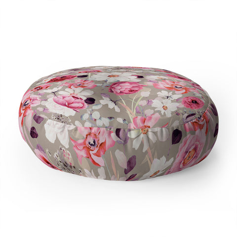 Marta Barragan Camarasa Pink and white flower garden Floor Pillow Round