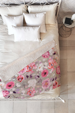 Marta Barragan Camarasa Pink and white flower garden Fleece Throw Blanket