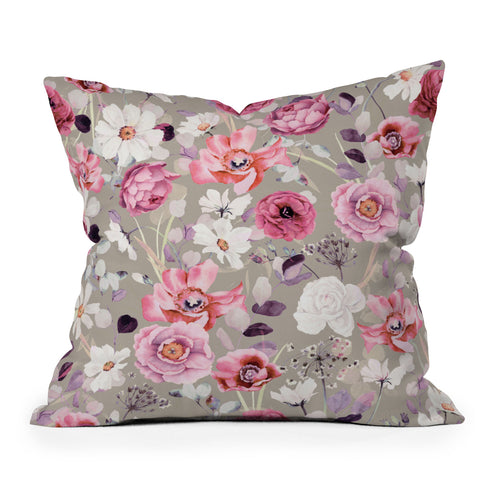 Marta Barragan Camarasa Pink and white flower garden Throw Pillow