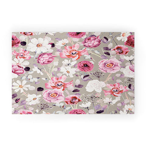 Marta Barragan Camarasa Pink and white flower garden Welcome Mat