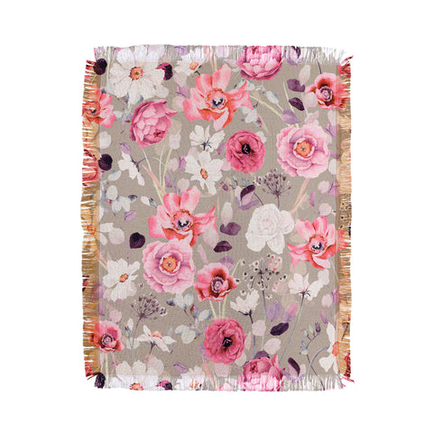 Marta Barragan Camarasa Pink and white flower garden Throw Blanket