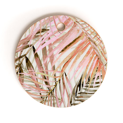 Marta Barragan Camarasa Pink leaf Cutting Board Round