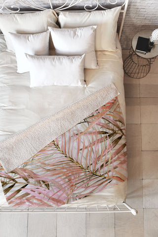 Marta Barragan Camarasa Pink leaf Fleece Throw Blanket