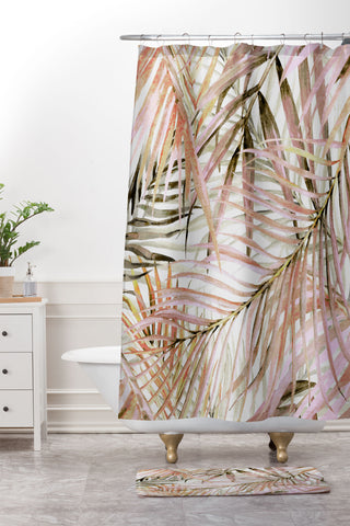 Marta Barragan Camarasa Pink leaf Shower Curtain And Mat