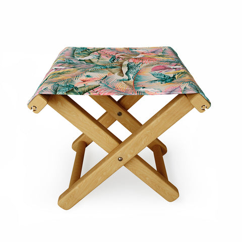 Marta Barragan Camarasa Pink sunset in the jungle Folding Stool
