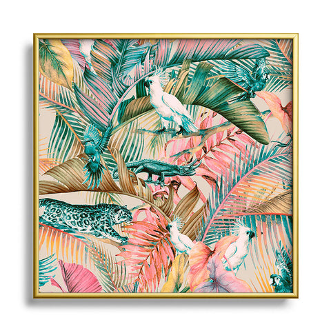 Marta Barragan Camarasa Pink sunset in the jungle Square Metal Framed Art Print