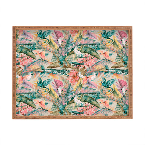 Marta Barragan Camarasa Pink sunset in the jungle Rectangular Tray