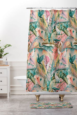 Marta Barragan Camarasa Pink sunset in the jungle Shower Curtain And Mat