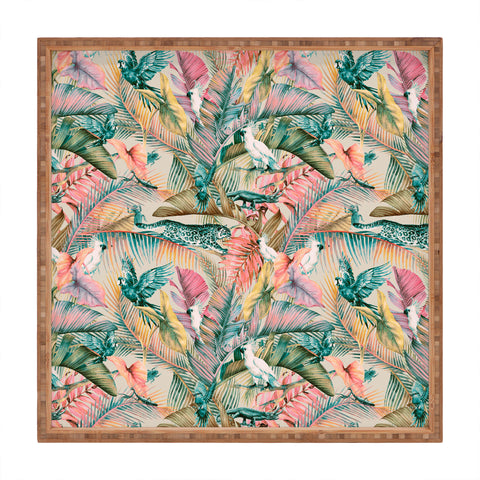 Marta Barragan Camarasa Pink sunset in the jungle Square Tray